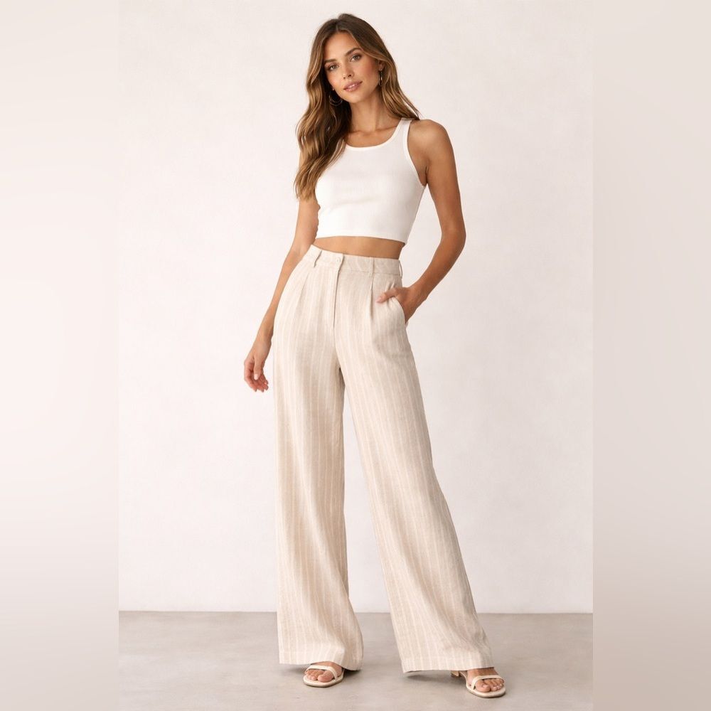 Significant Other Linen Wide-Leg Trousers| Neutral Stripe NWOT